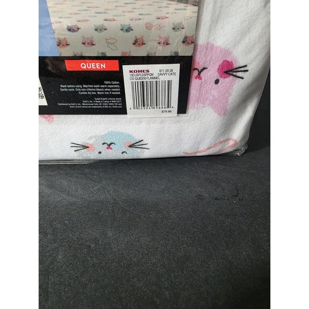 Cuddl Duds Heavy Weight FLANNEL Sheet Set - Sweet KITTY CATS - QUEEN❤️NEW❤️